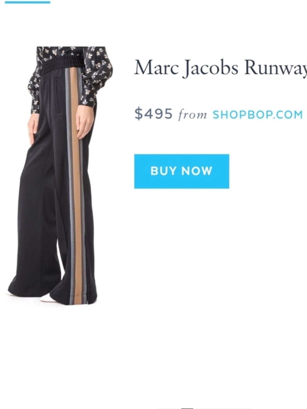 Marc Jacobs Black Wide-Leg Track Pants with Tan & Cream Side Stripes